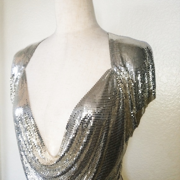 WHITING & DAVIS Silver Chainmail Metal Mesh Top OS - Picture 3 of 8